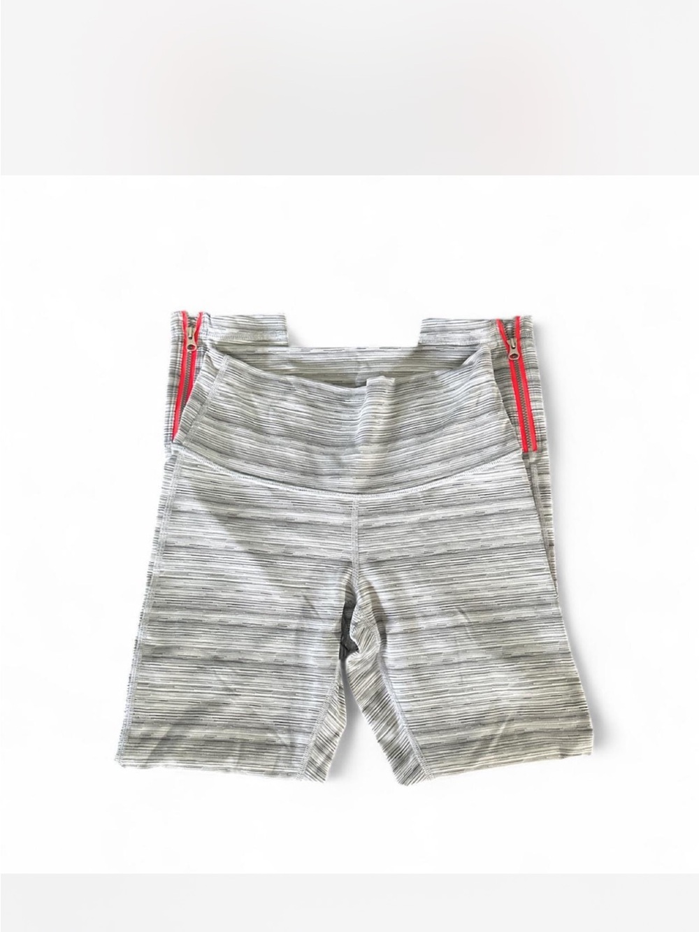 Luluemon Gray Striped leggings with Red Zip Accents